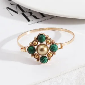 Malachite & Pearl 18K Gold-Plated Floral Bangle