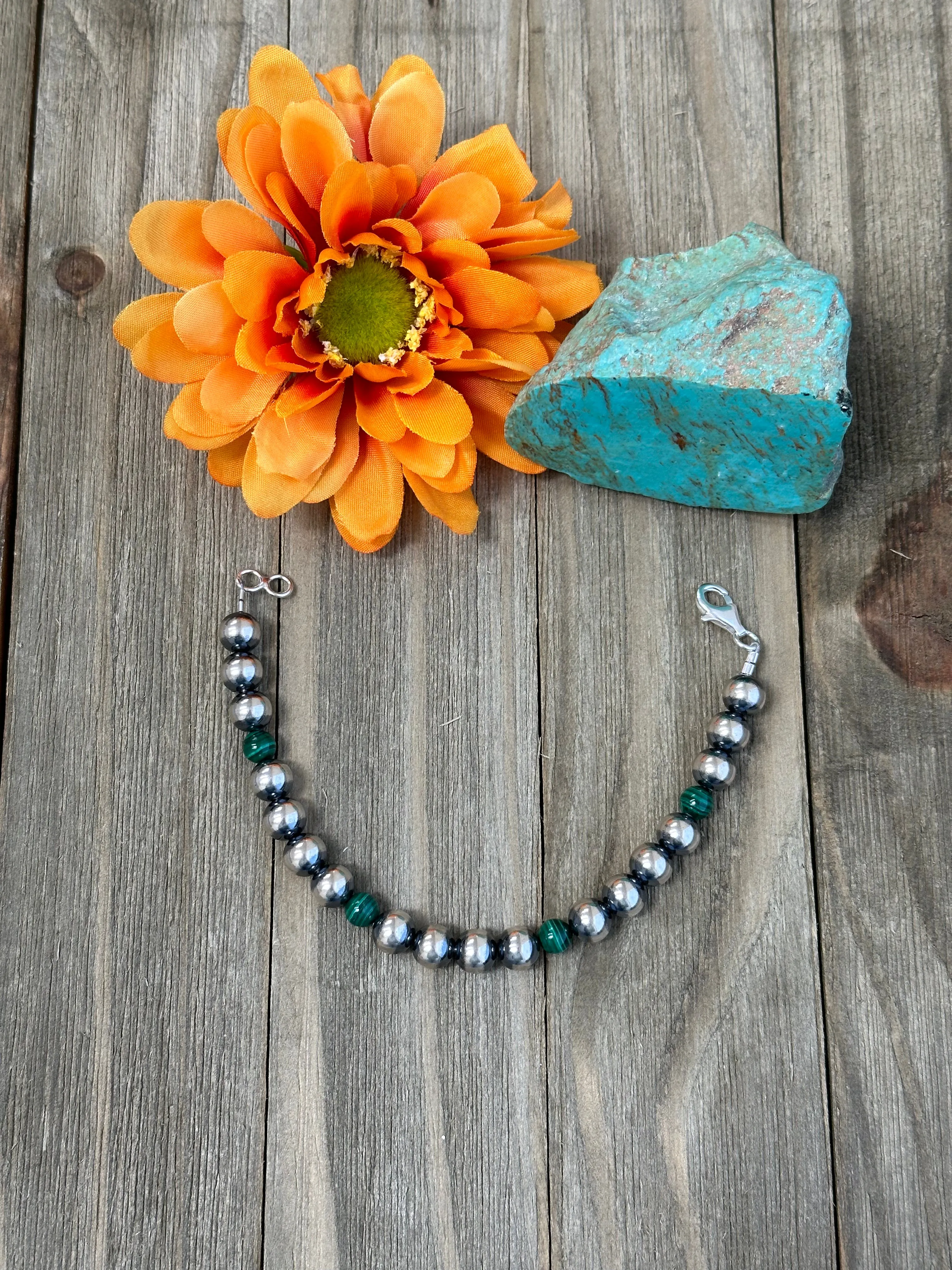 Malachite and "Navajo Style" Pearl Bracelet