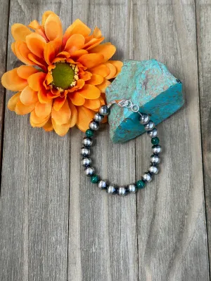 Malachite and "Navajo Style" Pearl Bracelet