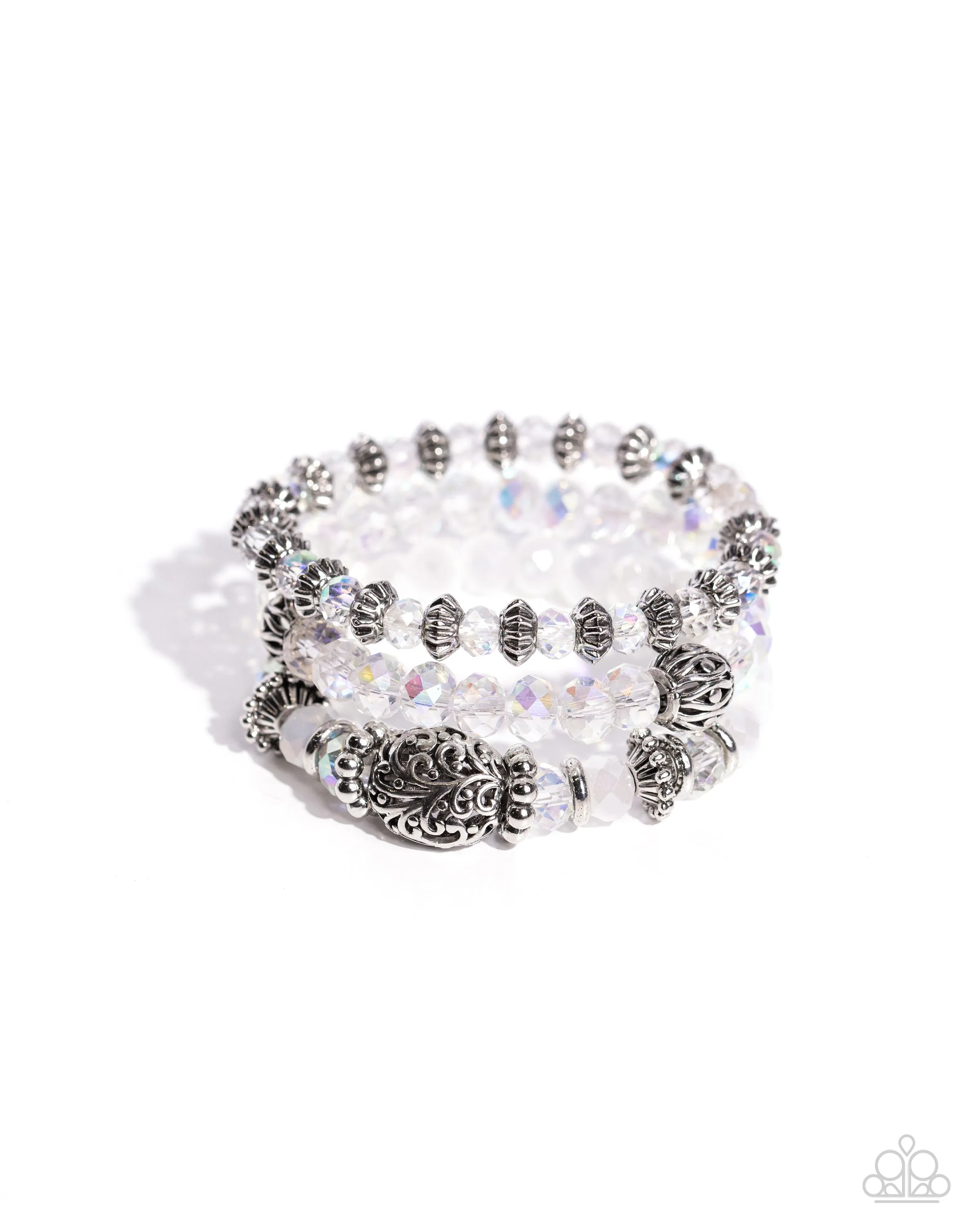 Malibu Maiden - White - and Iridescent Bead Paparazzi Stretchy Bracelet