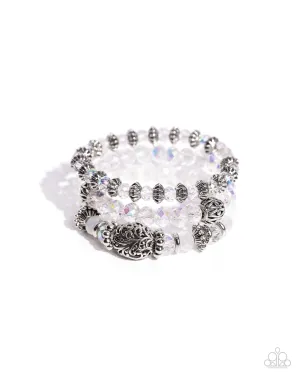 Malibu Maiden - White - and Iridescent Bead Paparazzi Stretchy Bracelet