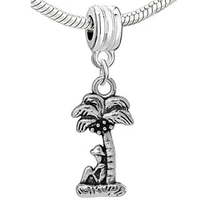 Man Under Palm Tree on Vacation Beach Charm European Bead Compatible for Most European Snake Chain Bracelet