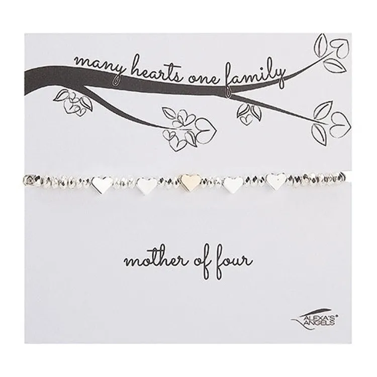 Many Hearts Bracelet; Mother of Four; STRETCH 7"L