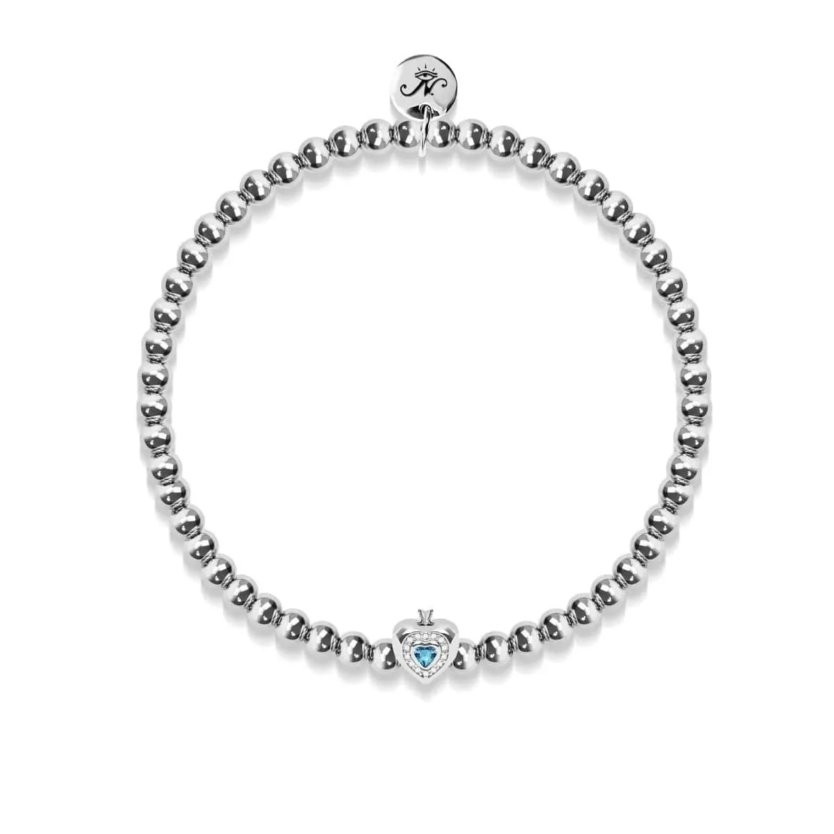 March | Aquamarine Birthstone | Silver | Crystal Heart Bracelet