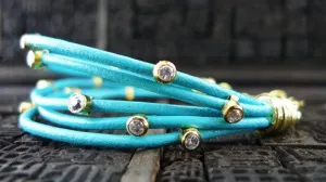 Marcia Moran Five Strand Leather Cord Bracelet Studded with CZs in Gold Finish