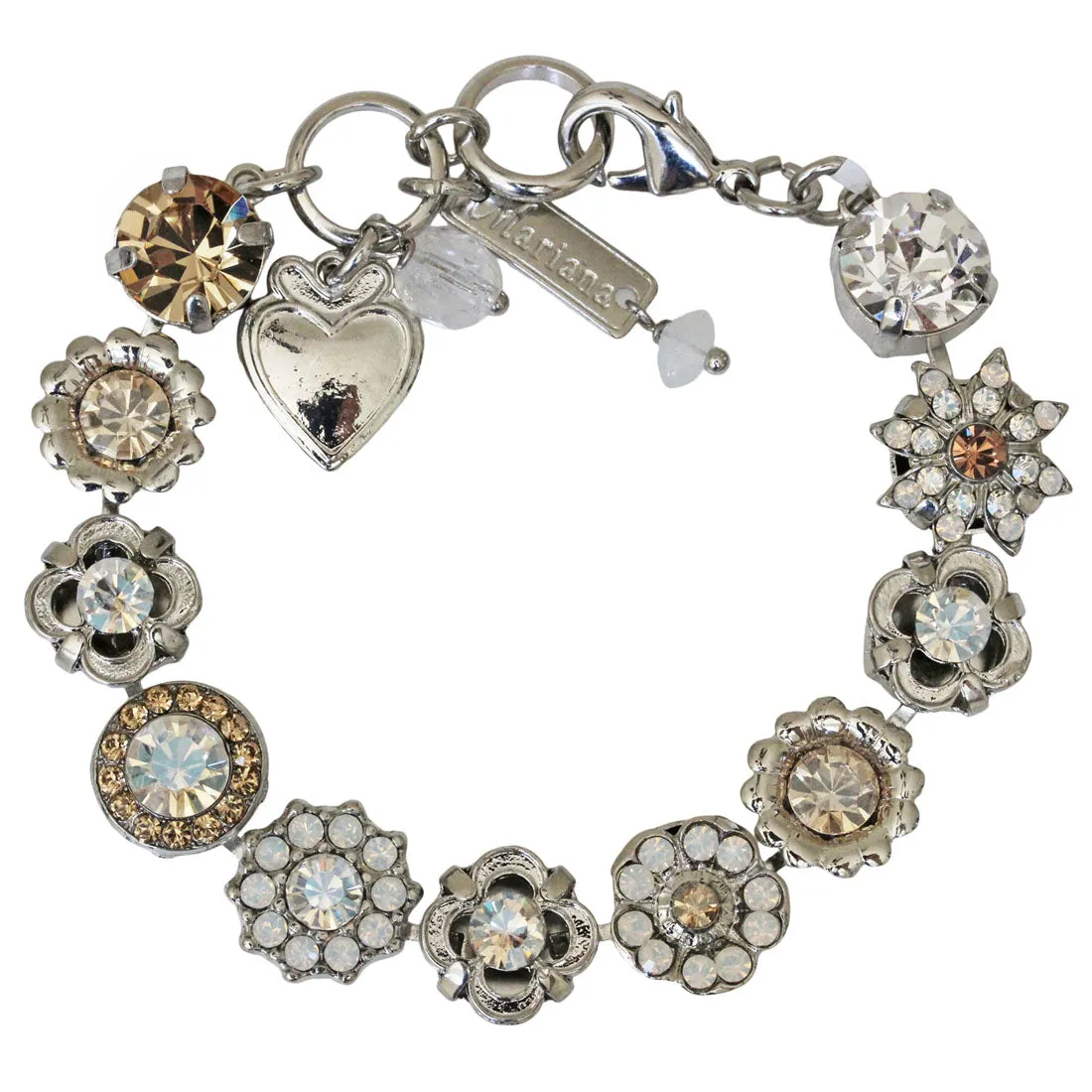 Mariana "Champagne and Caviar" Rhodium Plated Flower Garden Floral Crystal Bracelet, Moonlight Clear 4072 391100