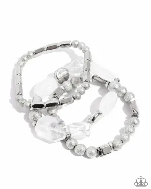 Marina Magic - White - Beaded Paparazzi Stretchy Bracelet