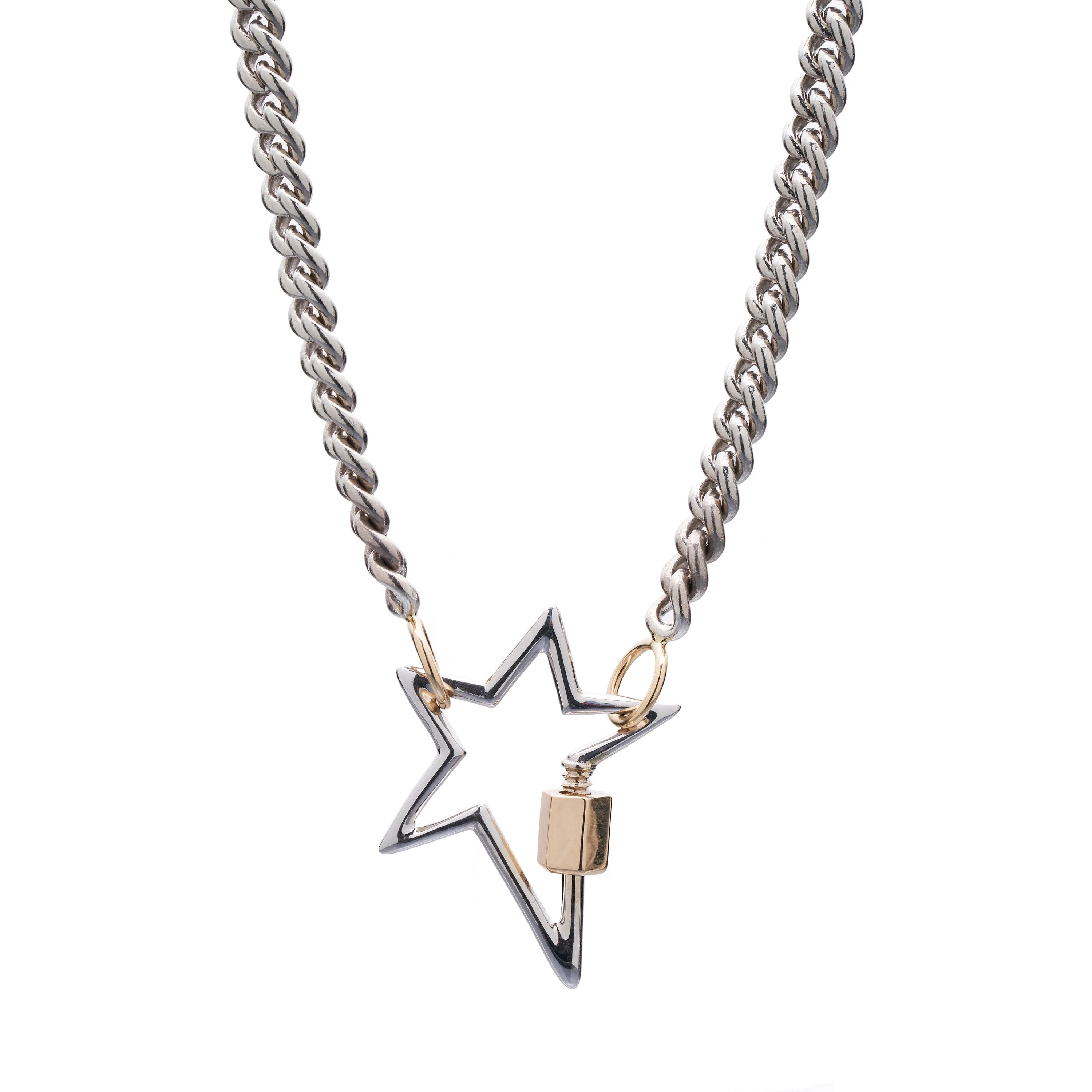 Marla Aaron 14k White Gold Star w/ Yellow Gold Closure Lock