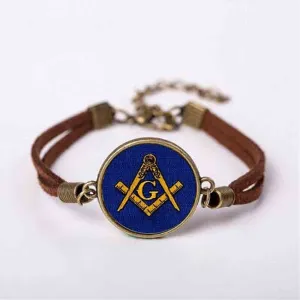 Master Mason Blue Lodge Bracelet - Leather With Blue & Gold
