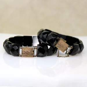 Matched Jet Bracelets with Engraved Clasps
