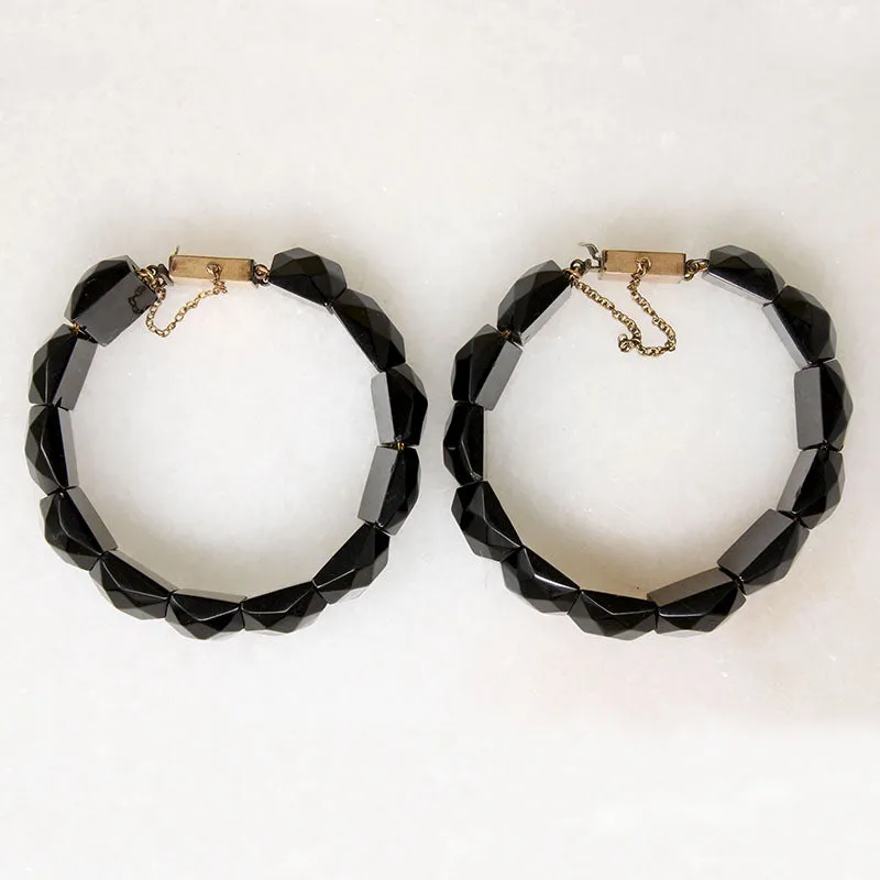 Matched Jet Bracelets with Engraved Clasps