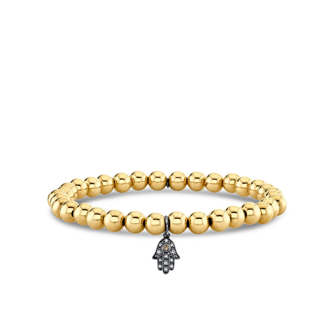 Men's Collection Black Rhodium & Diamond Small Hamsa on Gold Beads