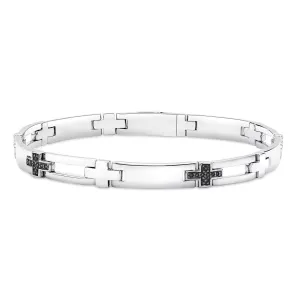 Men's Sterling Silver Black Sapphire Cross Link Bracelet