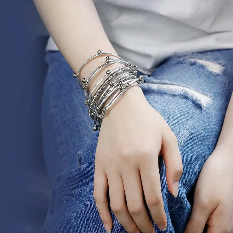 Metal Beads Charm Leather Bracelets for Women Fashion Crystal Chain Bohemian Multilayer Wrap Bracelet Female Jewelry