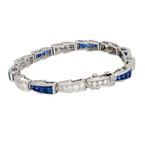 Mid Century 4.85 carat sapphire diamond platinum bracelet