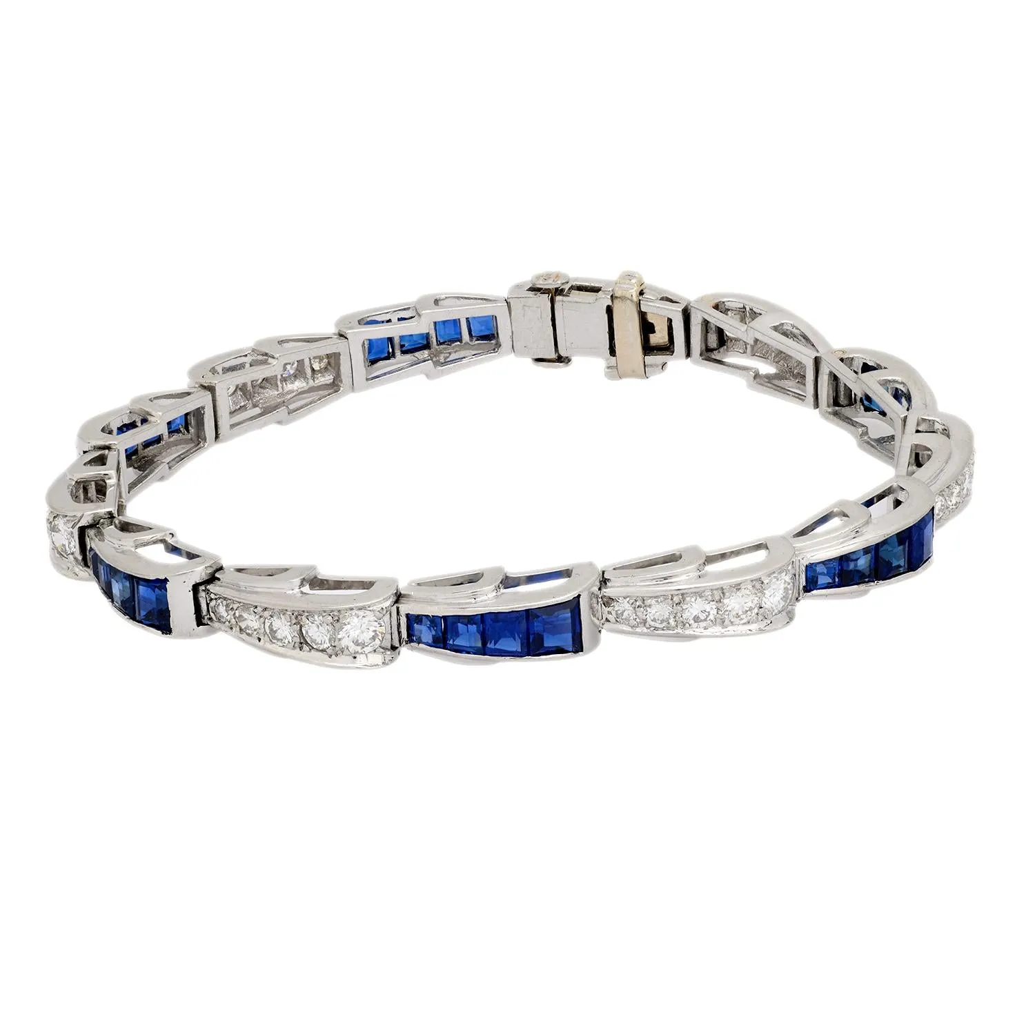 Mid Century 4.85 carat sapphire diamond platinum bracelet