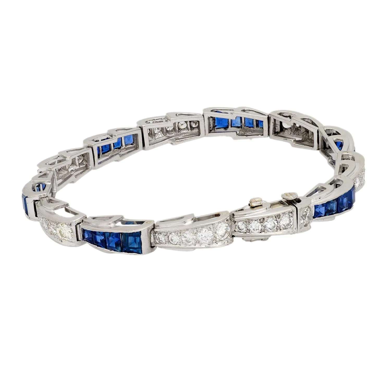 Mid Century 4.85 carat sapphire diamond platinum bracelet