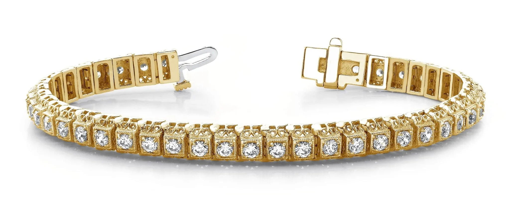 Milgrain Square Link Diamond Bracelet with 5.76 ct.(finished) 3.5mm