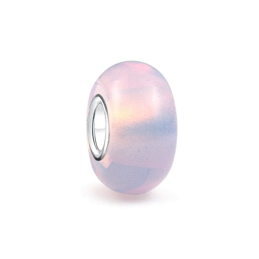 Milky Pink Opaque Murano Glass Charm Bead Sterling Silver Core for Bracelets