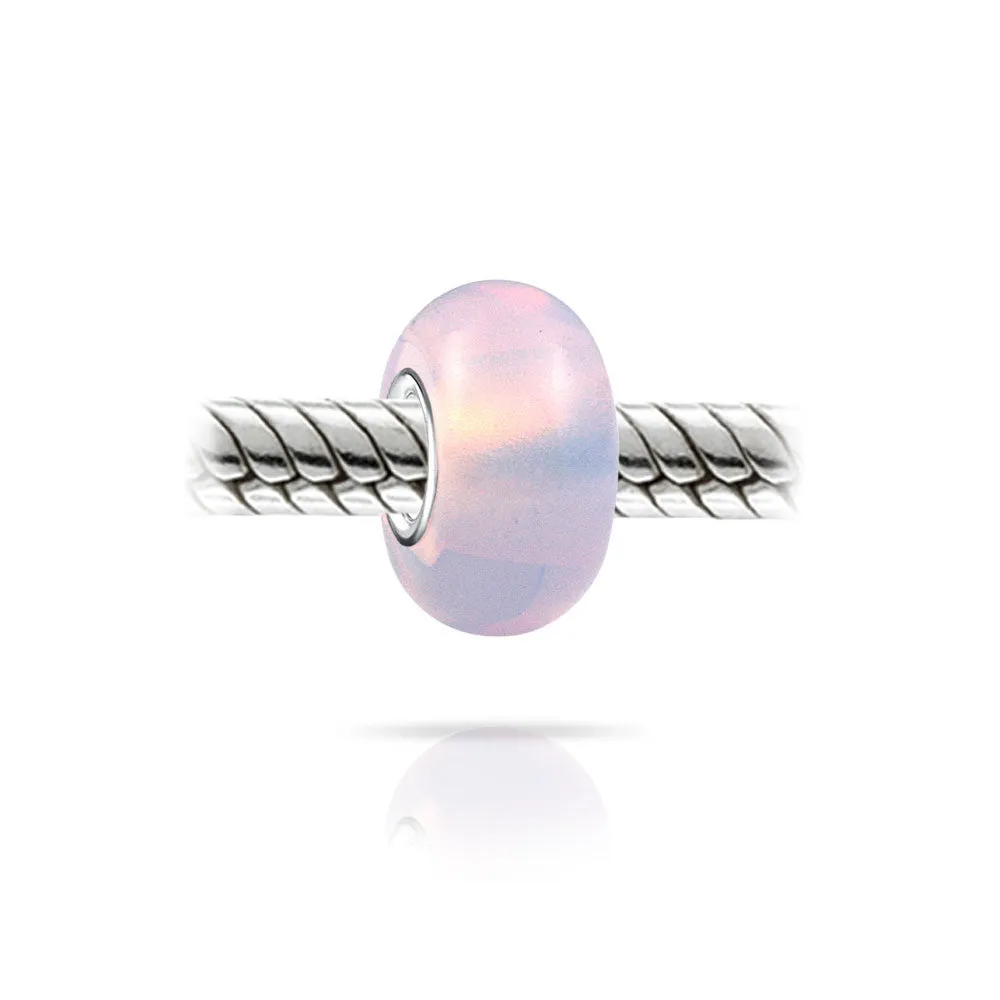Milky Pink Opaque Murano Glass Charm Bead Sterling Silver Core for Bracelets