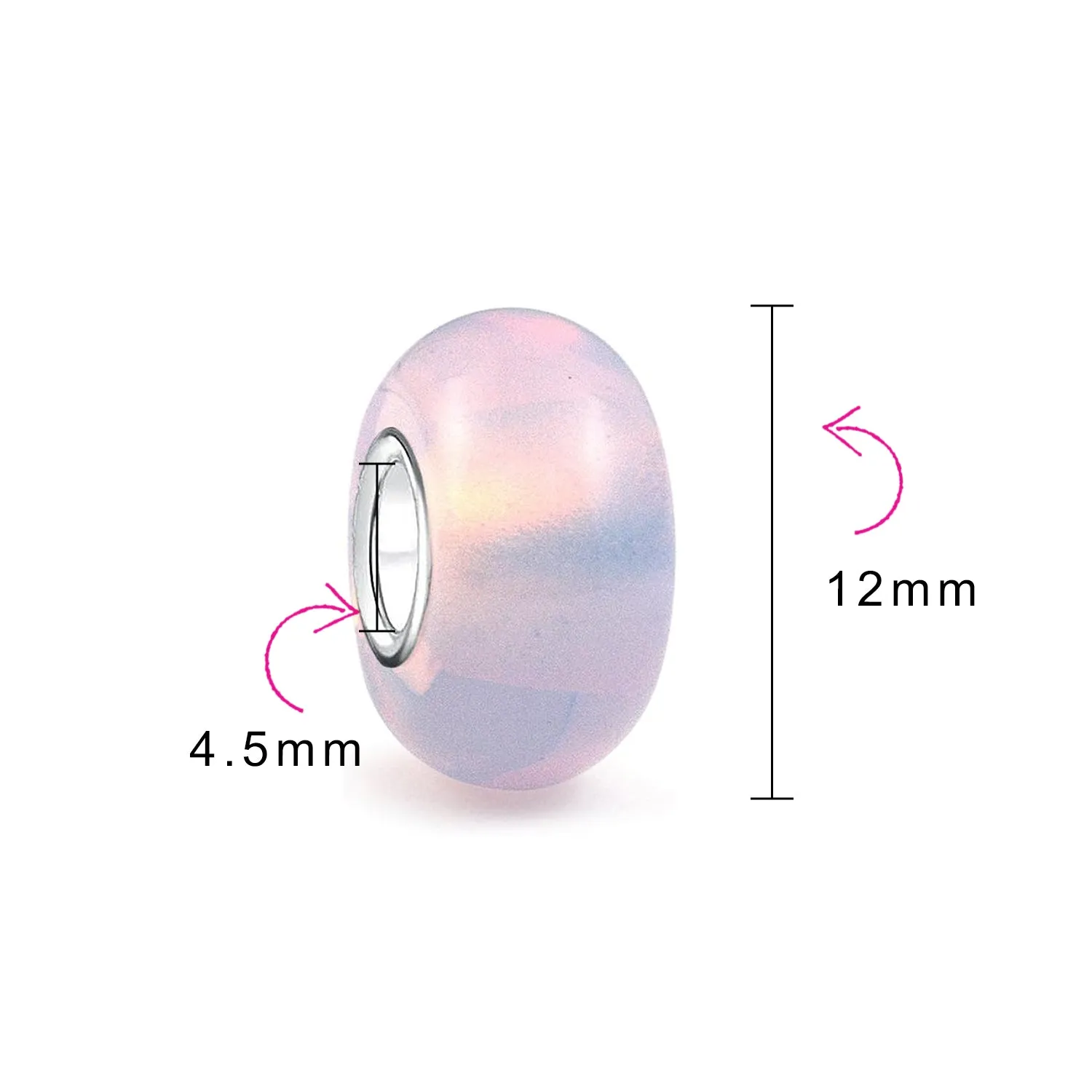 Milky Pink Opaque Murano Glass Charm Bead Sterling Silver Core for Bracelets