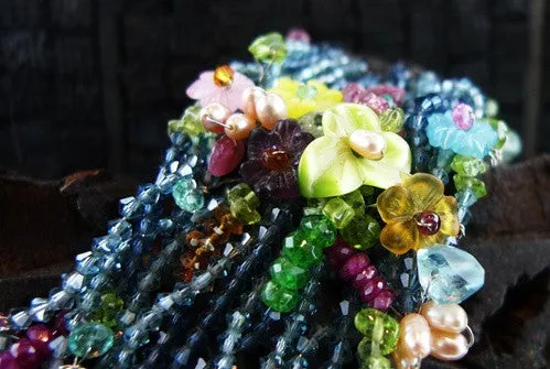 Mindy Lam Couture Collection Multi-color Pastel Swarovski Crystal Flower Bracelet
