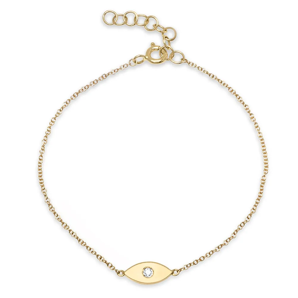 Mini Evil Eye Bracelet with White or Blue Diamond