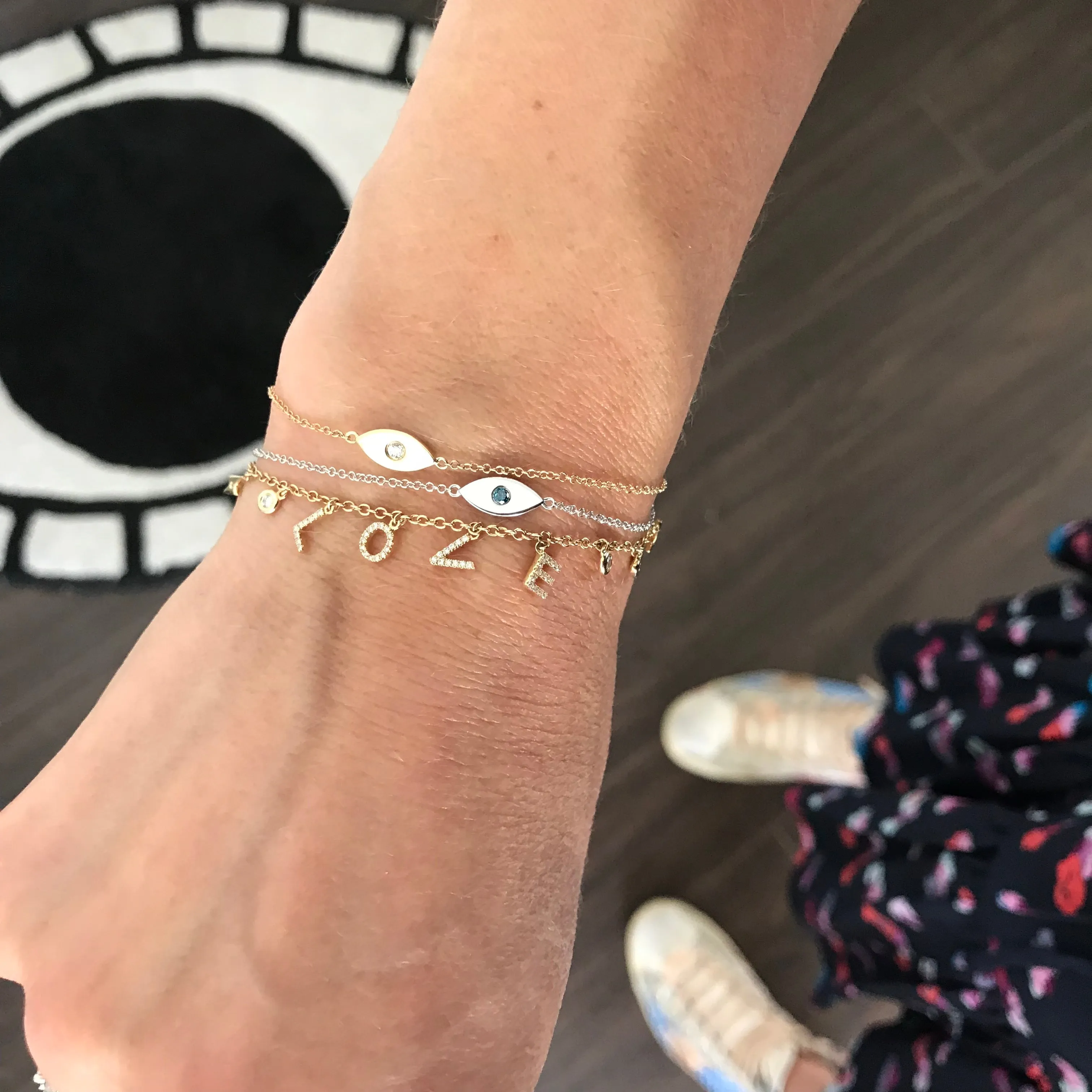 Mini Evil Eye Bracelet with White or Blue Diamond