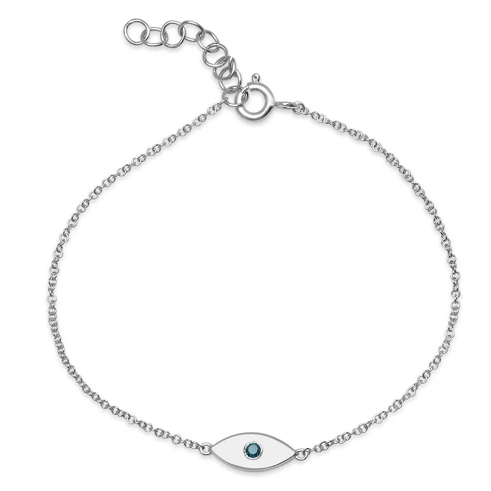 Mini Evil Eye Bracelet with White or Blue Diamond