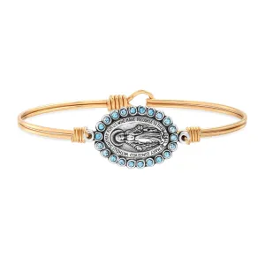 Miraculous Medal Bangle Bracelet in Aquamarine, Gold