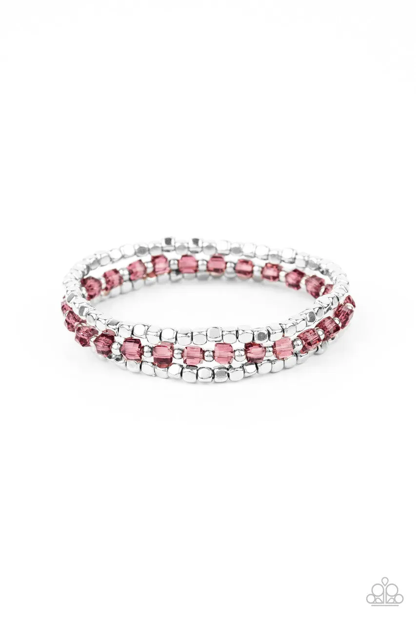 Mix and Mash - Purple - Square Crystal and Silver Cube Bead Paparazzi Stretchy Bracelet