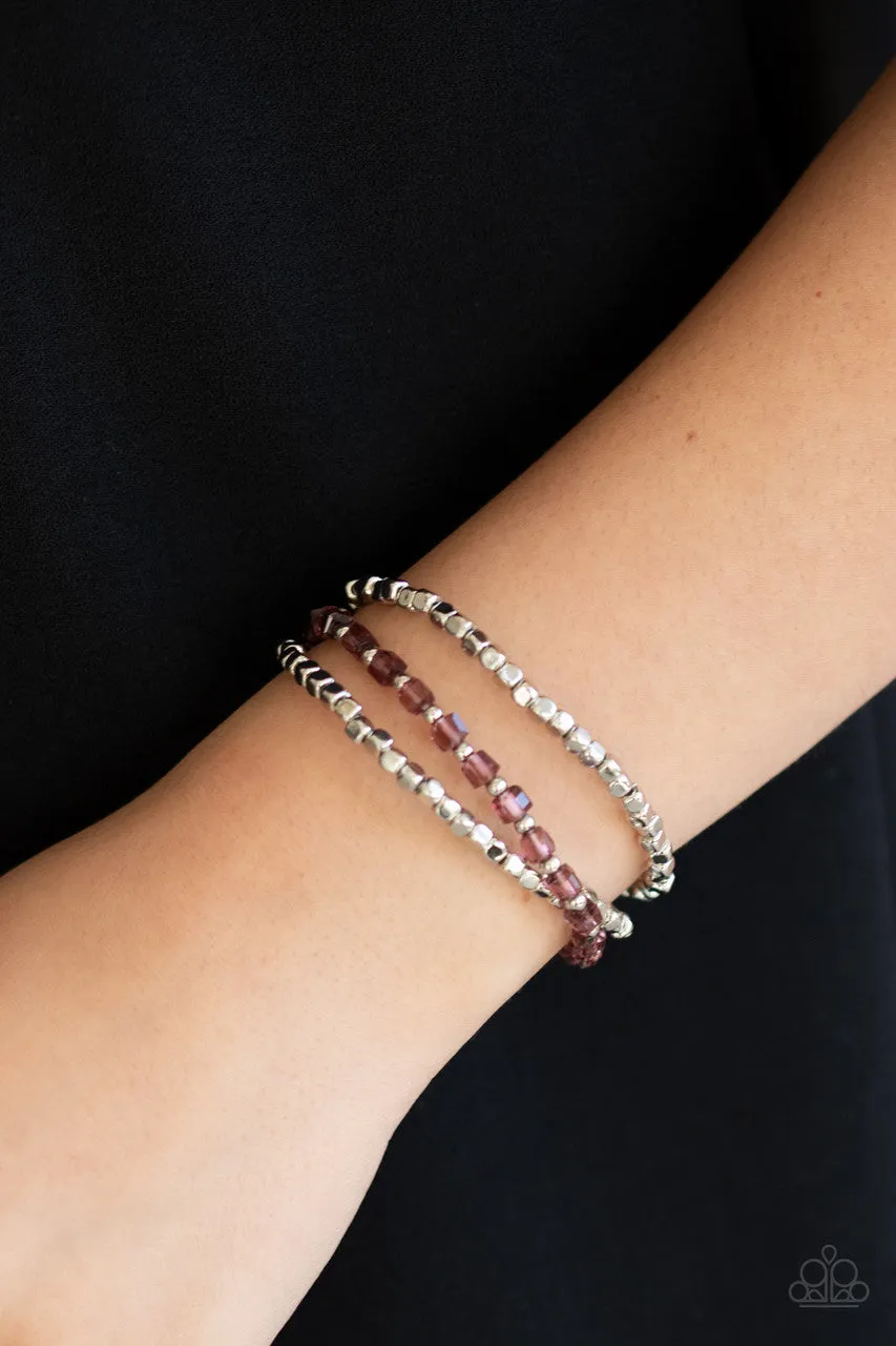 Mix and Mash - Purple - Square Crystal and Silver Cube Bead Paparazzi Stretchy Bracelet