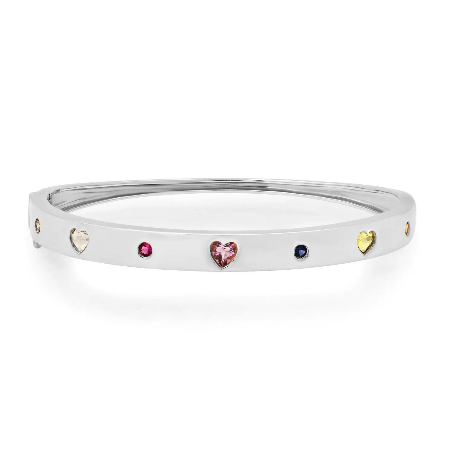 Mixed Sapphire & Diamond Heart Bangle Bracelet