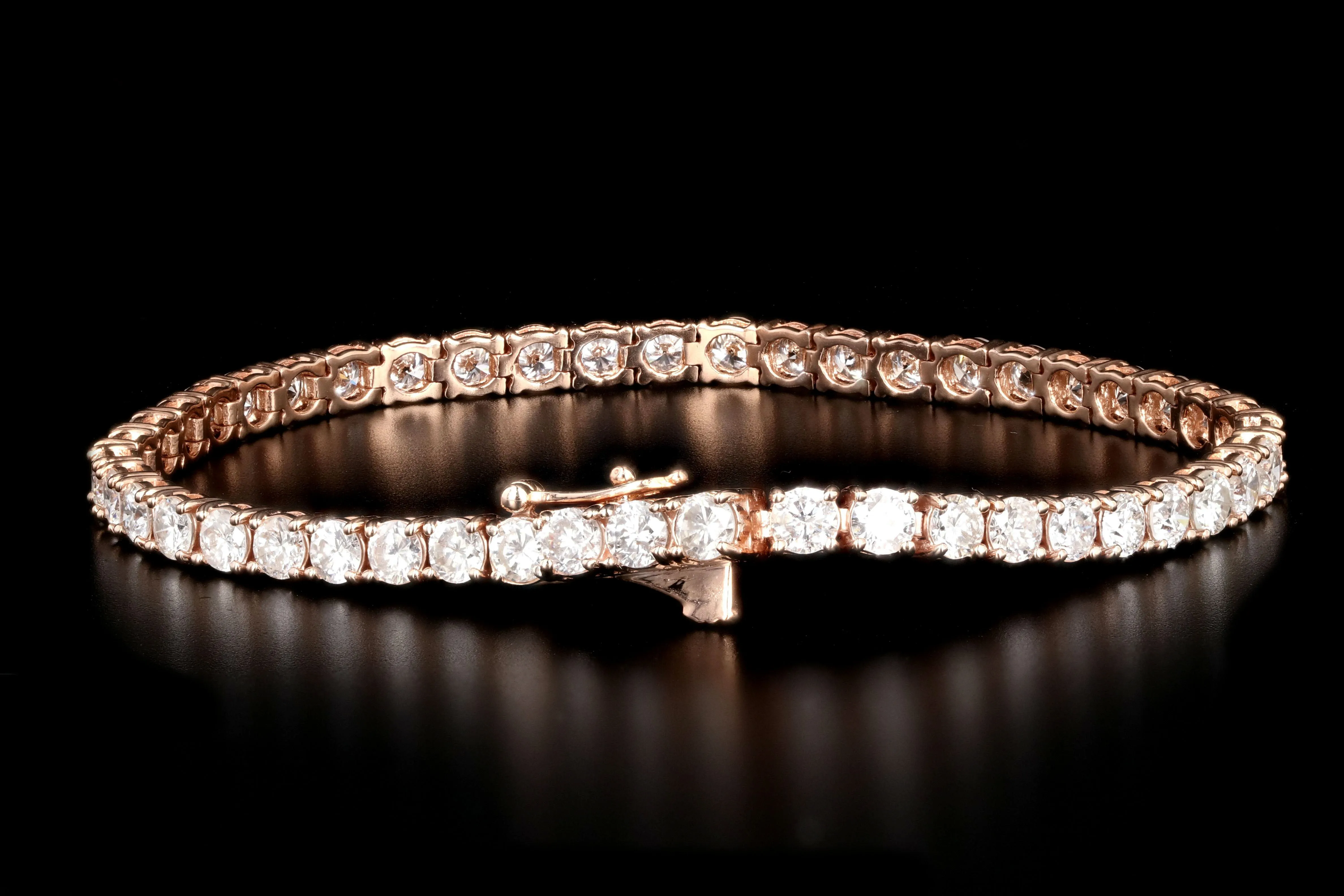Modern 14K Rose Gold 7.45 Carat Diamond Tennis Bracelet