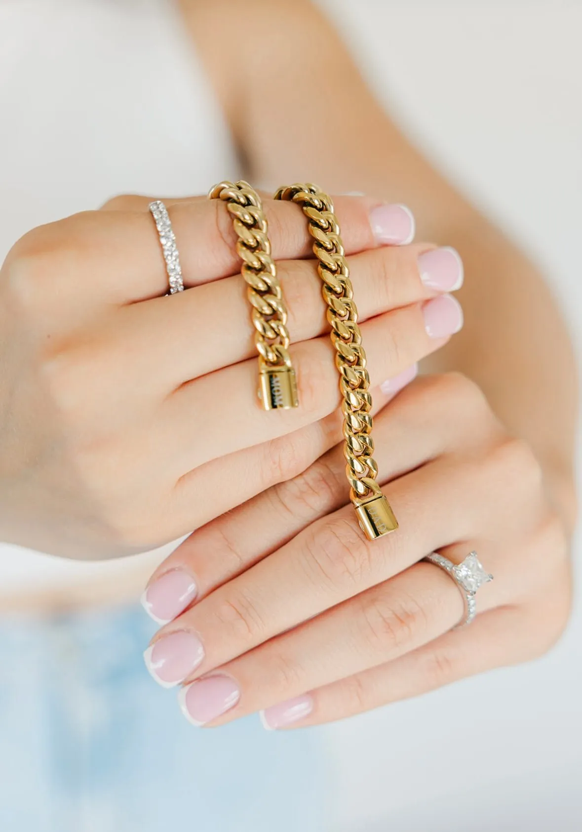 Mom and Dad Engraved Cuban Link Bracelet Set Parents Baby Shower Gift