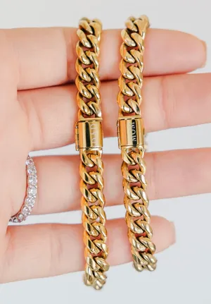 Mom and Dad Engraved Cuban Link Bracelet Set Parents Baby Shower Gift