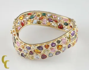 Multi-Colored Gemstone 18k Yellow Gold Bangle Bracelet
