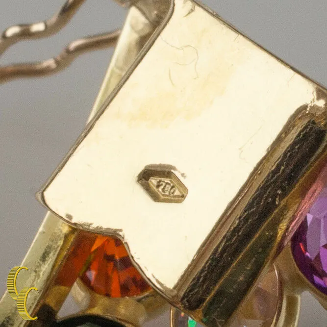 Multi-Colored Gemstone 18k Yellow Gold Bangle Bracelet