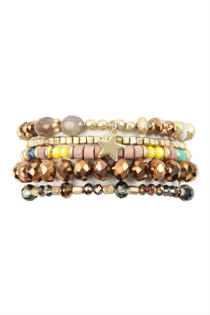 MULTI LINE MIXED BEADS STRETCH BRACELET