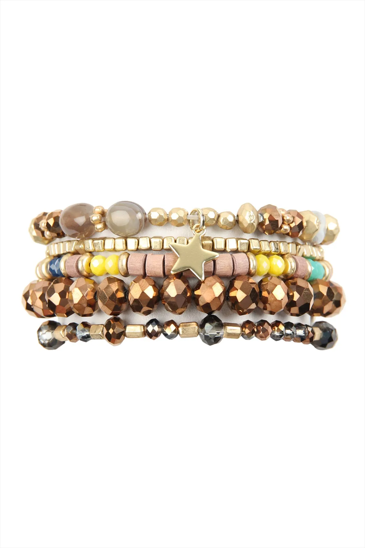 MULTI LINE MIXED BEADS STRETCH BRACELET