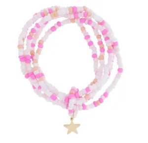 Multi Pink Beaded Bracelet Set w/Star Charm