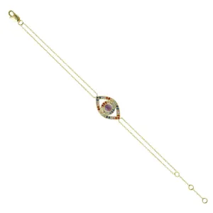 Multicolor Sapphire September Birthstone Evil Eye Chain Bracelet In 14k Yellow Gold