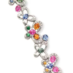 Multicolored Gemstone in Butterfly style Bracelet, 18k White Gold
