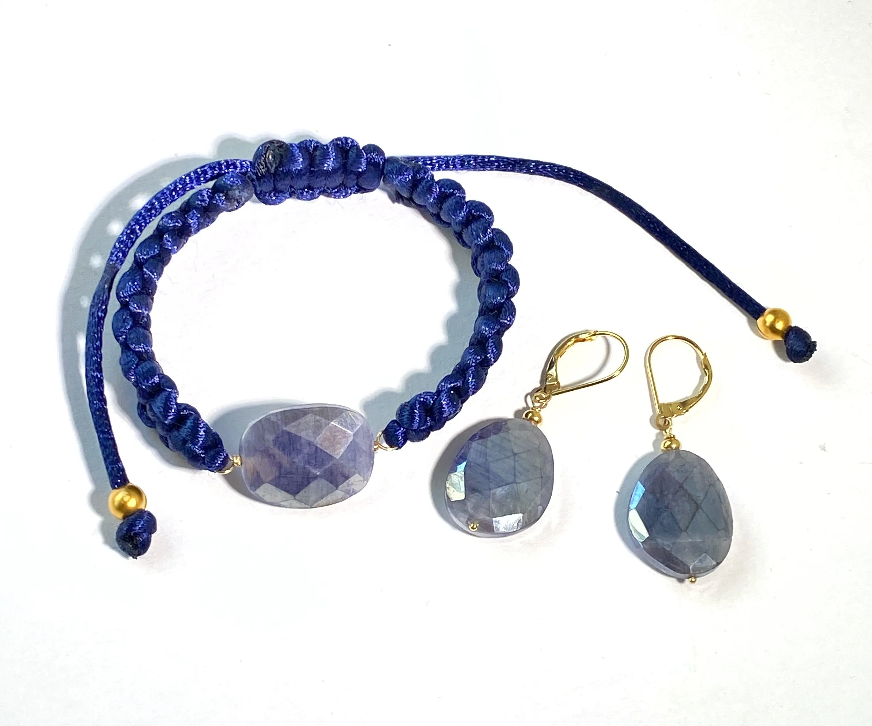 Mystic Blue Sapphire Bracelet Adjustable Navy Blue Macramé