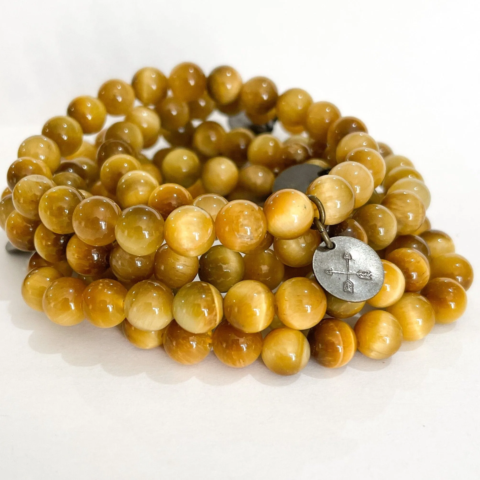 Natural Honey Tiger Eye Bead Bracelet | Crossed Arrow Charm |8mm | Natural Gemstone | Womens
