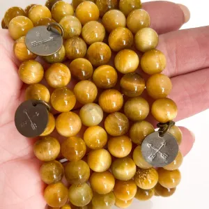 Natural Honey Tiger Eye Bead Bracelet | Crossed Arrow Charm |8mm | Natural Gemstone | Womens