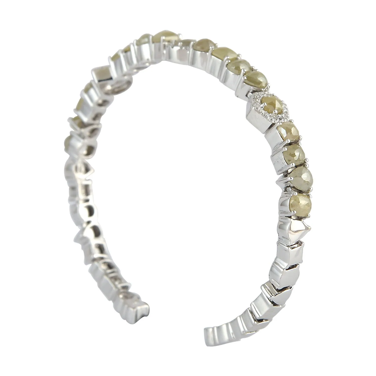Natural Ice Diamond In 18k White Gold Open Cuff Bracelet For Her