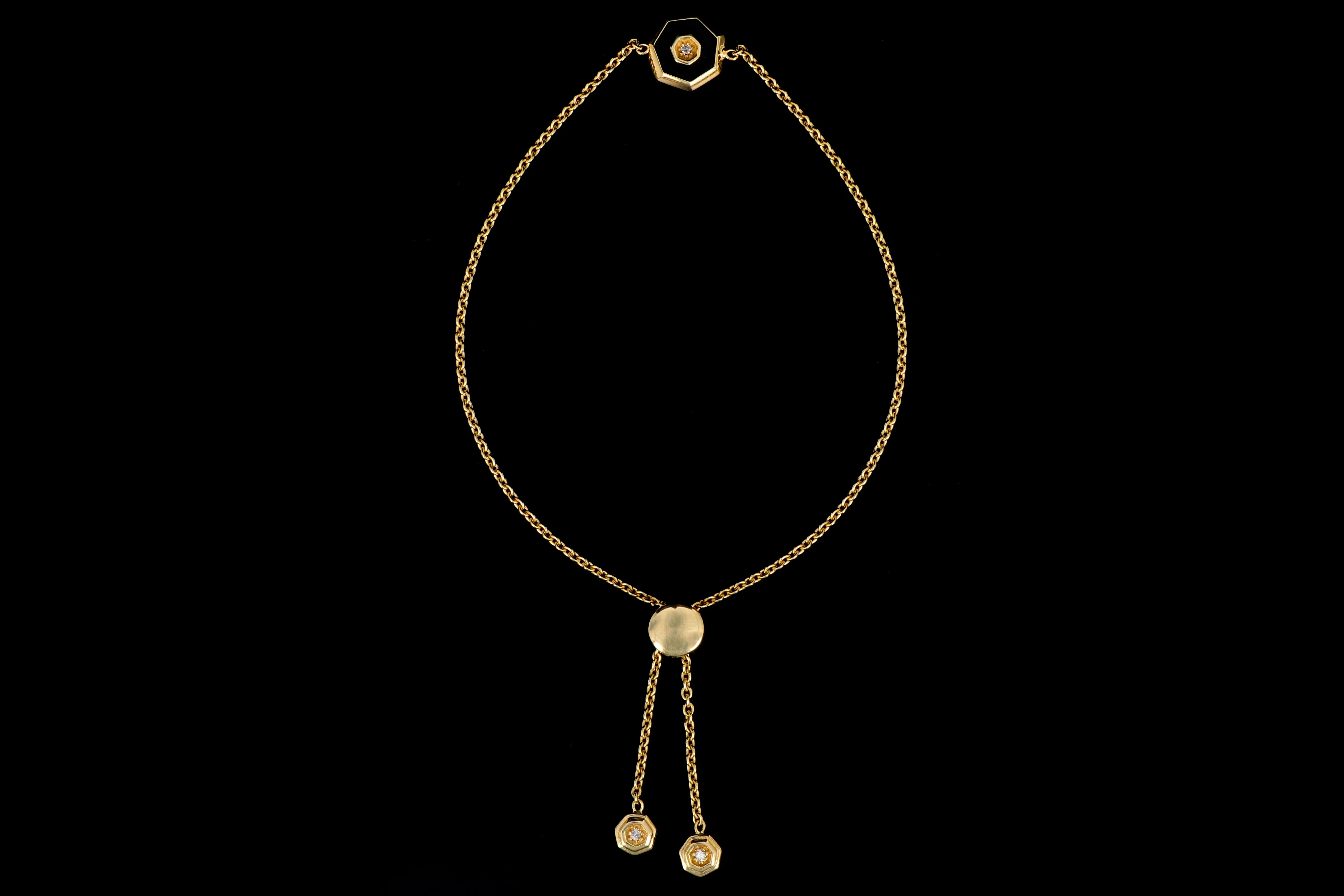 New 14K Yellow Gold Black Enamel Hexagon Diamond Stud Bracelet