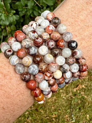 NEW! Laguna Lace Agate Bead Bracelet | Feather Charm | 8mm | Gemstone | Womens