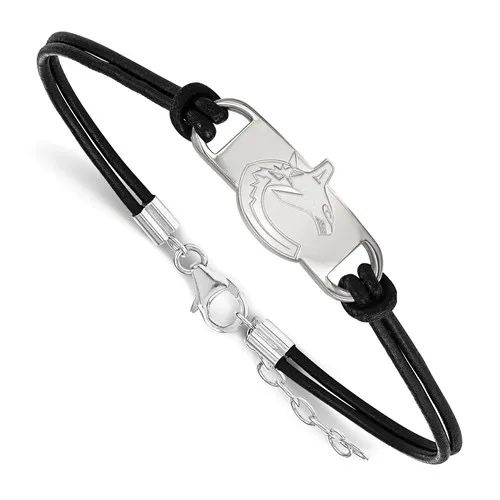NHL Licensed Sterling Silver and Leather Ladies Vancouver Canucks Bracelet